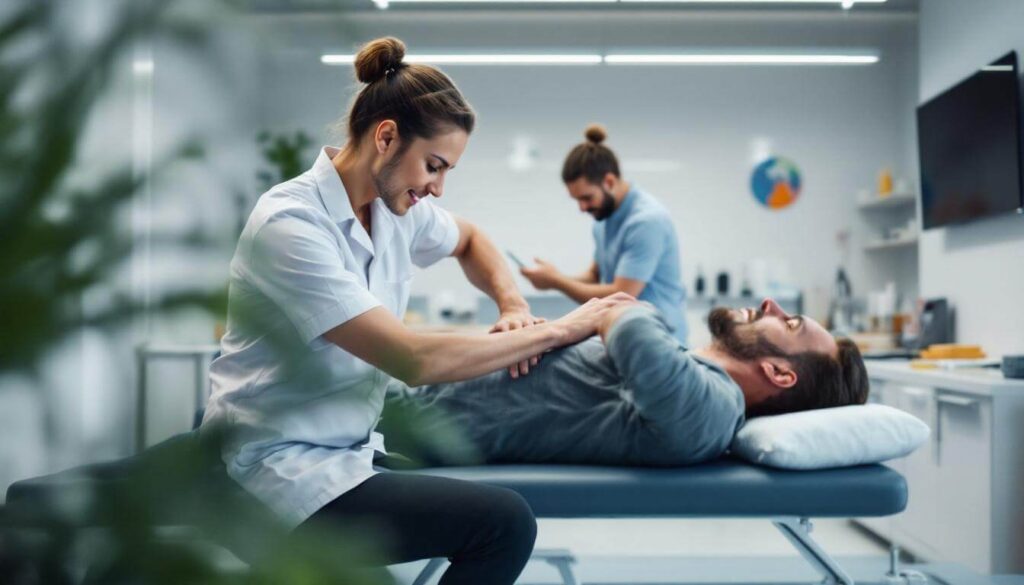 fisioterapeuta trabajando cuerpo del paciente