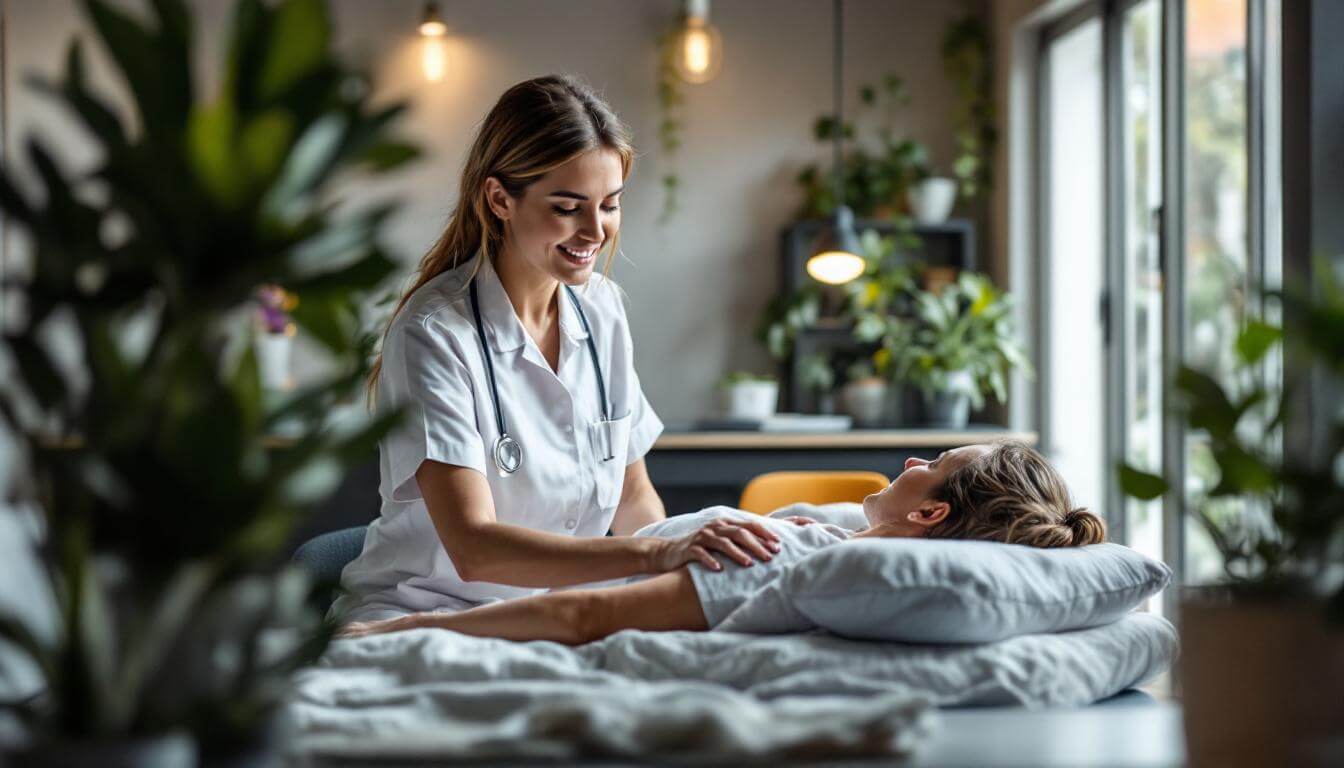 manos de fisioterapeuta sobre paciente