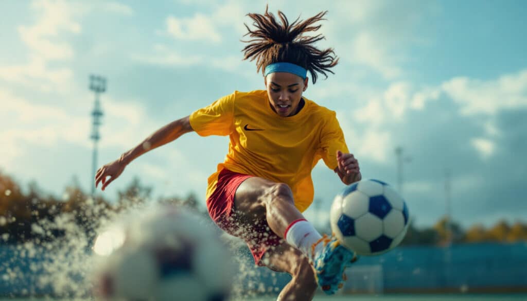 mujer jugando al fútbol