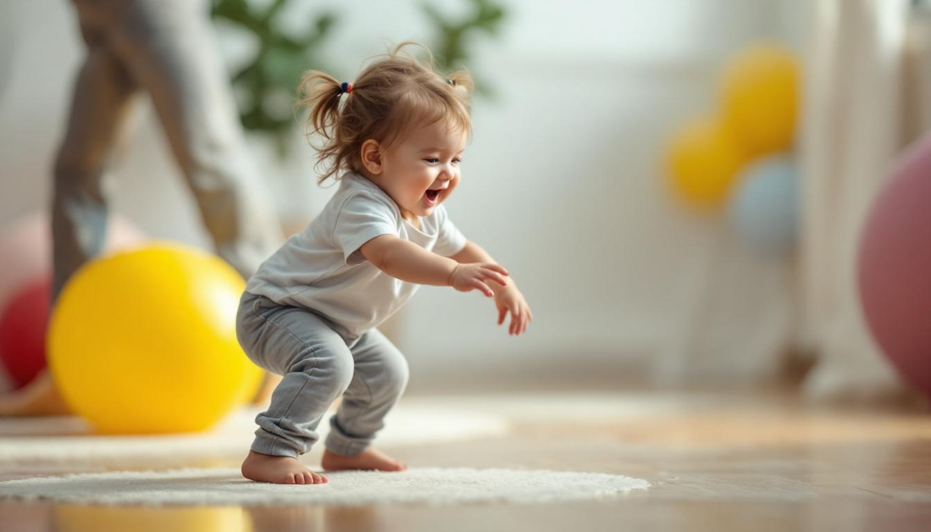 A photograph of a child engaging in playful physical activities