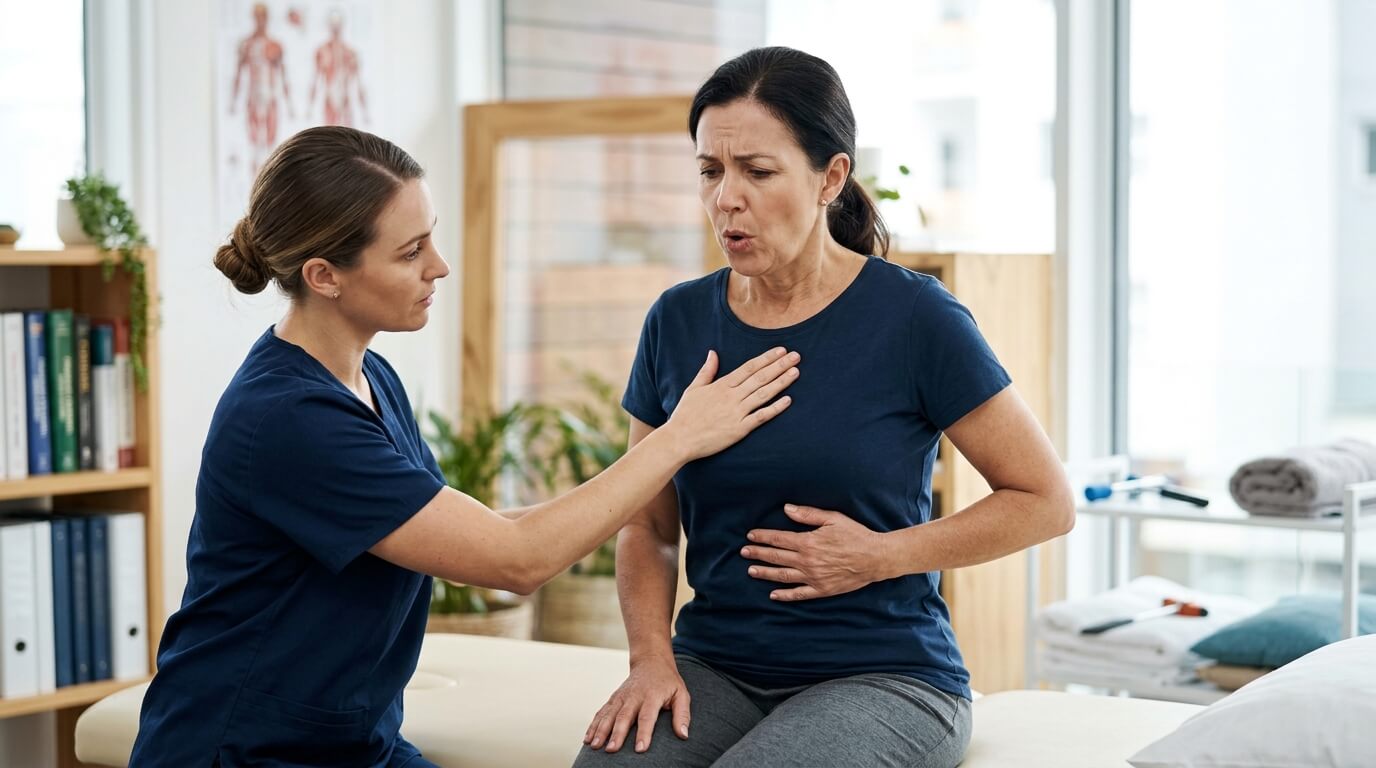 fisioterapeuta tratando problema respiratorio
